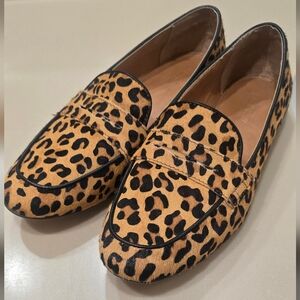 J. CREW Calf Hair Loafers Flats 7.5  Leopard Print Animal Fur Leather